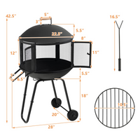 Tangkula Portable Fire Pit with Wheels, 28 Inch Wood Burning Fire Pit with Log Grate