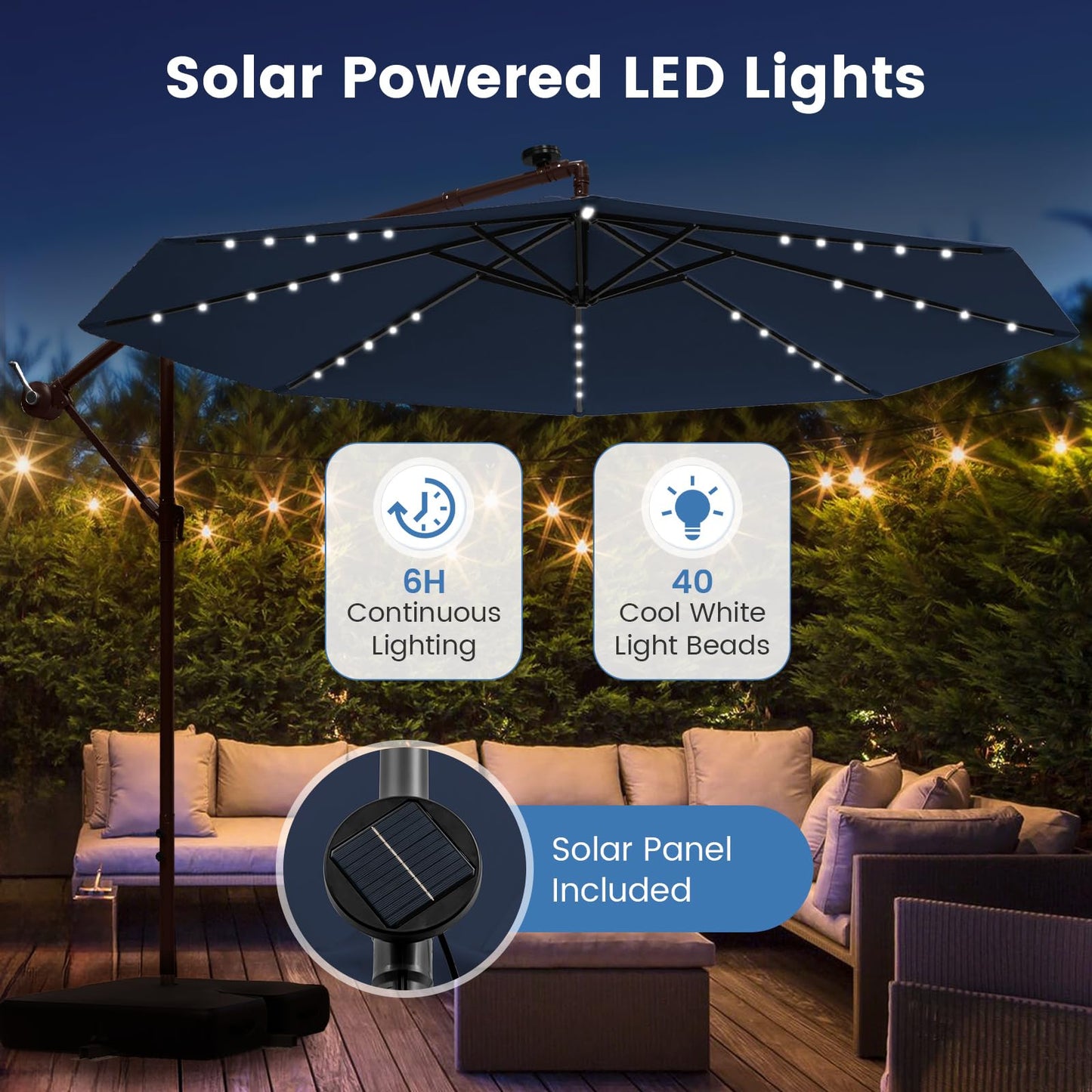 Tangkula 10FT Hanging Offset Umbrella with 32 LED Lights