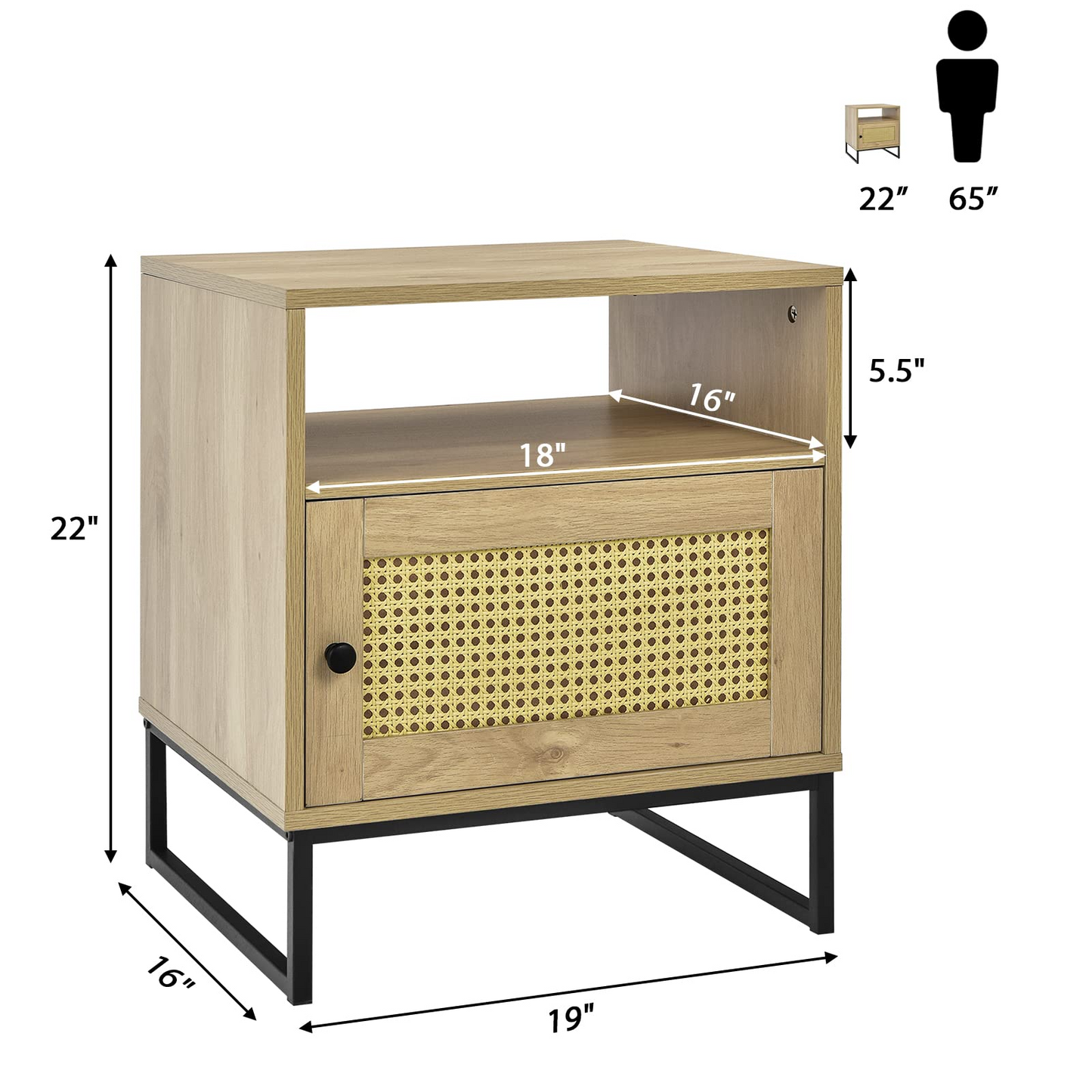 Tangkula Rattan End Table, Indoor Sofa Side Table with Shelf & Rattan Door Cabinet