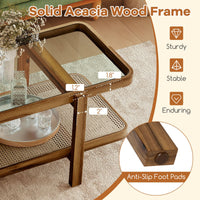 Tangkula Rattan Coffee Table 47.5”L Boho Cocktail Tables