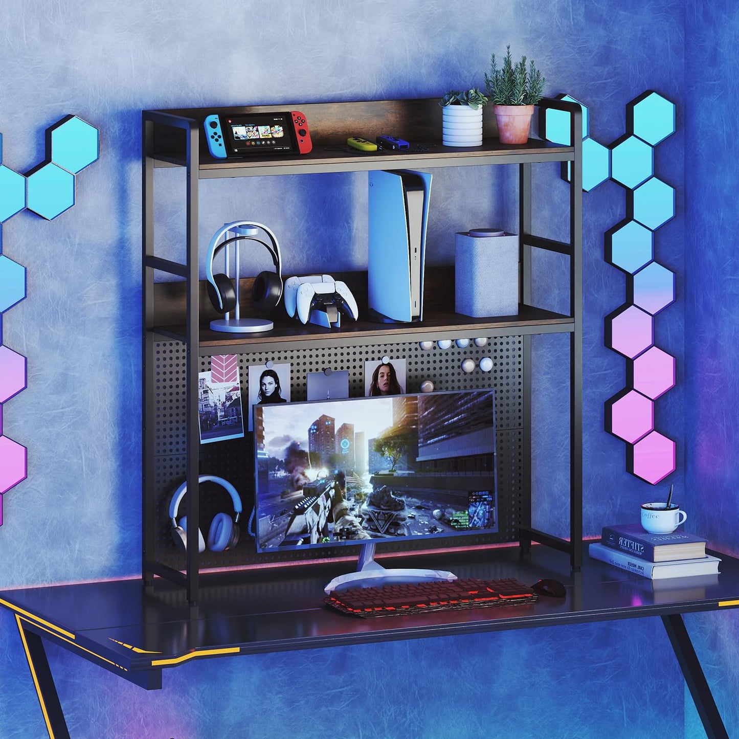 Tangkula Desktop Bookshelf, Multipurpose 2-Tier Desk