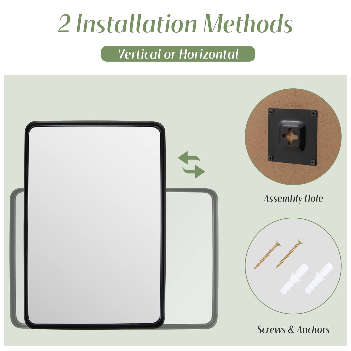 Tangkula Rectangular Wall Mirror, Modern Mirror with Solid Steel Frame & Rounded Corners