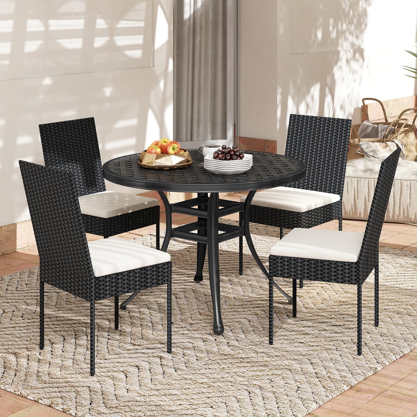 Tangkula Wicker Patio Dining Chairs, Outdoor Armless Wicker Chairs with Cushions, Backrest, Sturdy Metal Frame