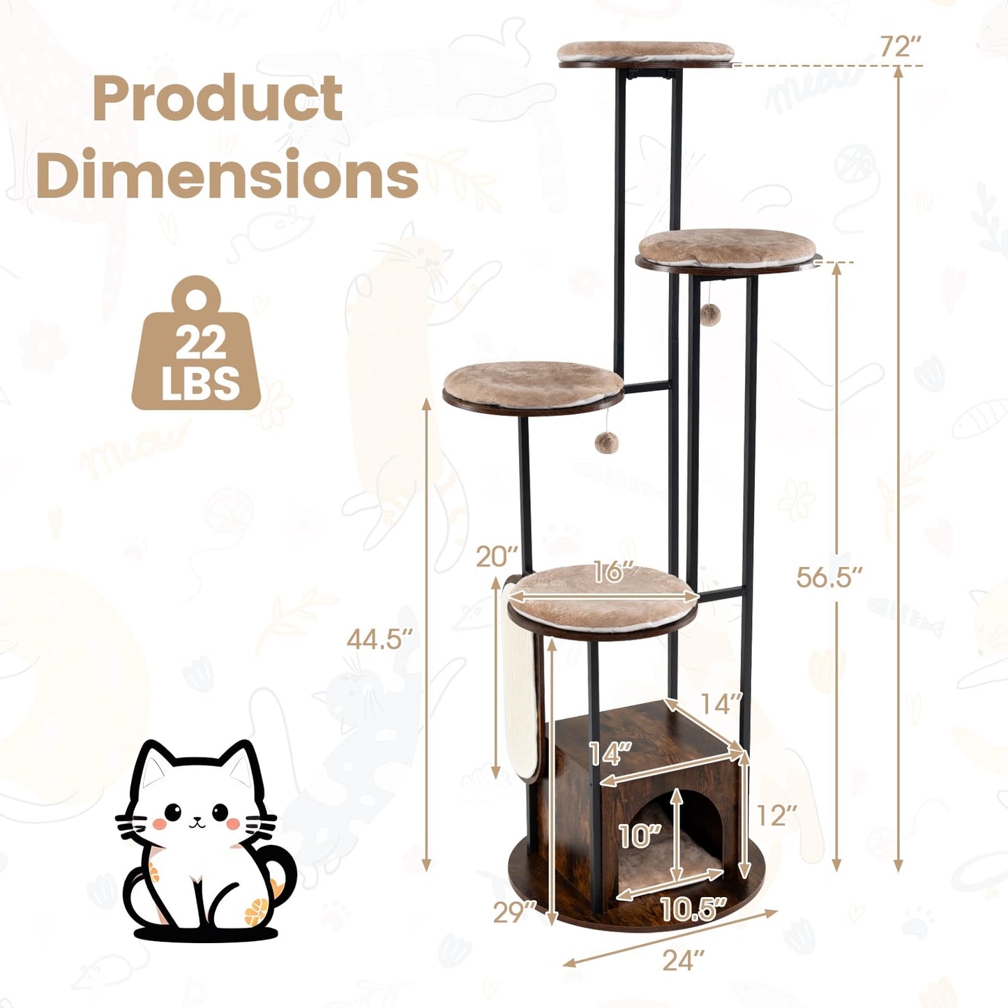 Tangkula Modern Cat Tree Tower with Top Perch (Rustic Brown)