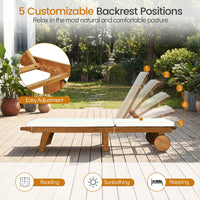 Tangkula Folding Patio Eucalyptus Wood Chaise Lounge with 5-Level Adjustable Backrest (1/2)