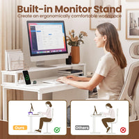 Tangkula White Desk with 2 Storage Drawers & Power Outlets