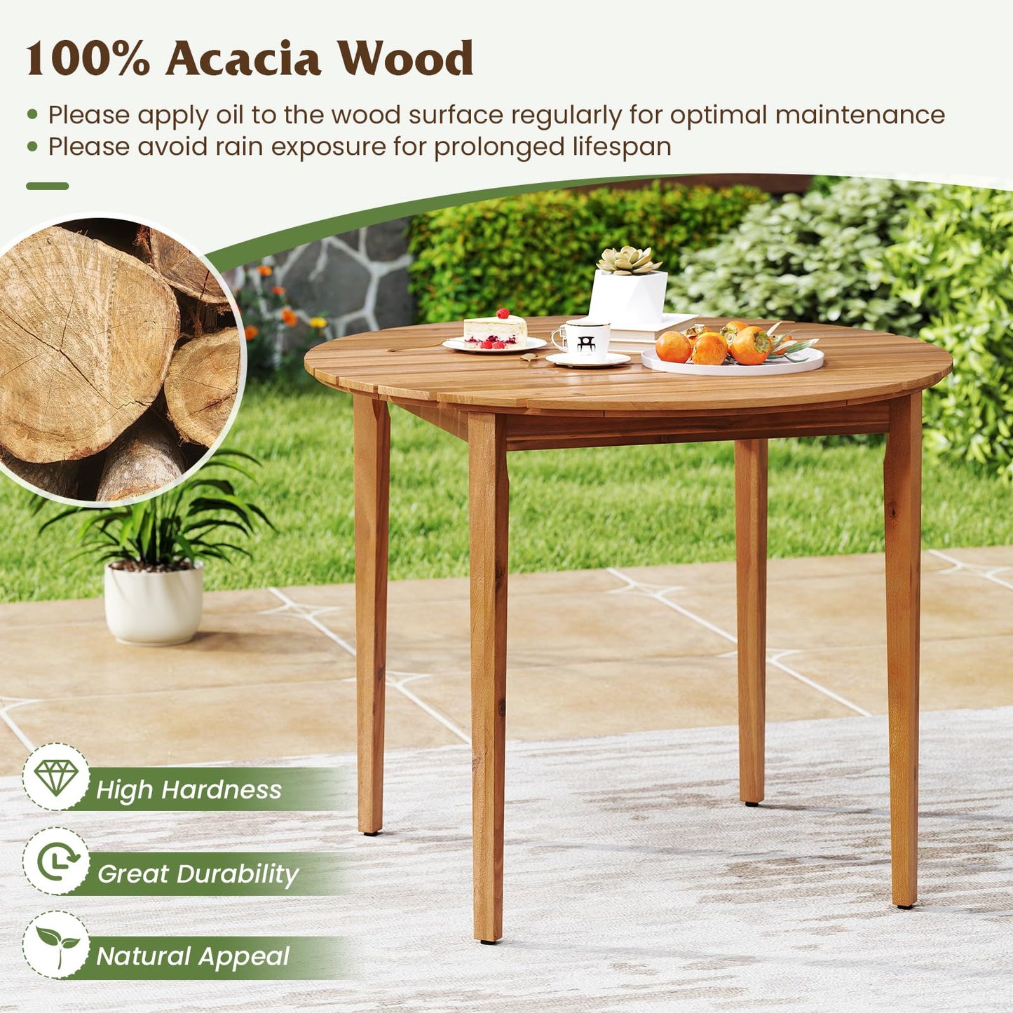 Tangkula Round Outdoor Dining Table for 4 People