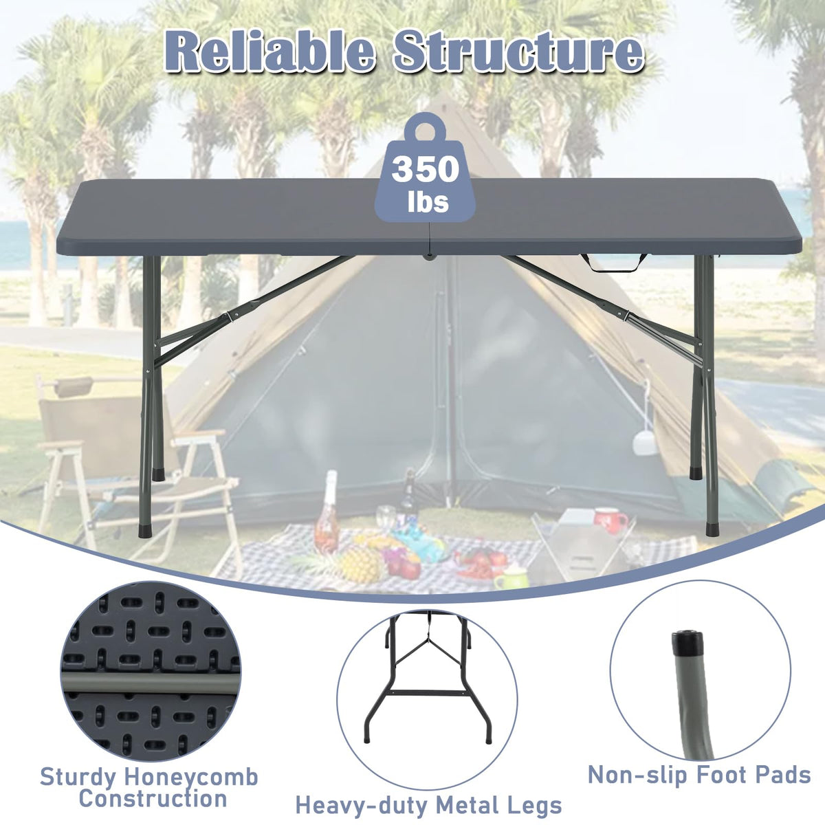 Tangkula 6 FT Folding Table Indoor Outdoor Foldable Plastic Table with HDPE Tabletop