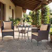 Tangkula 3 Pieces Patio Wicker Bistro Set | 2 Rattan Chairs w/ 2-Tier Tempered Glass Table