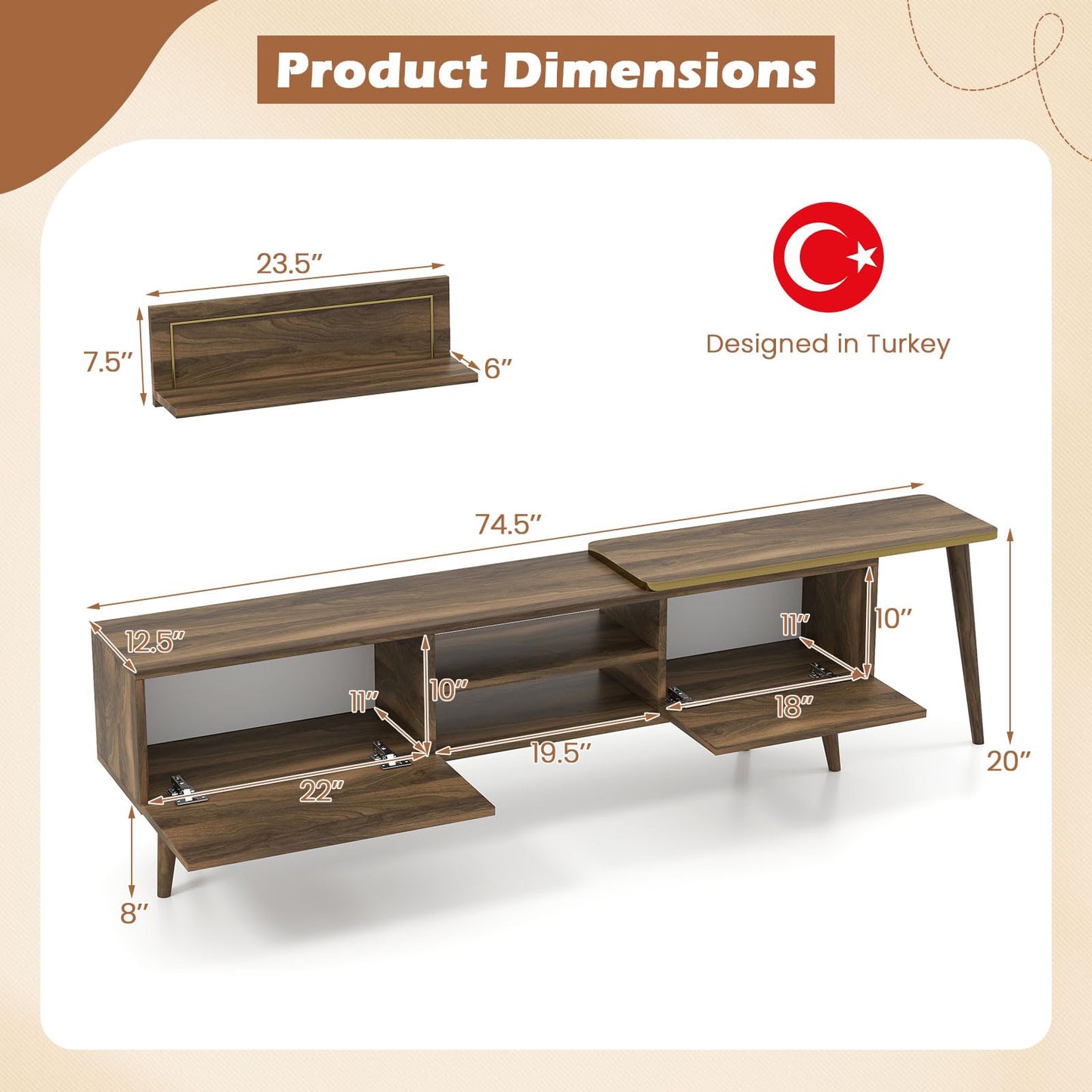 Tangkula Farmhouse TV Stand with 2 Wall Shelves for Living Room