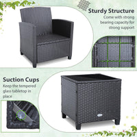 Tangkula 3 Pieces Patio PE Wicker Furniture Set with 4 Bonus Cushion Covers