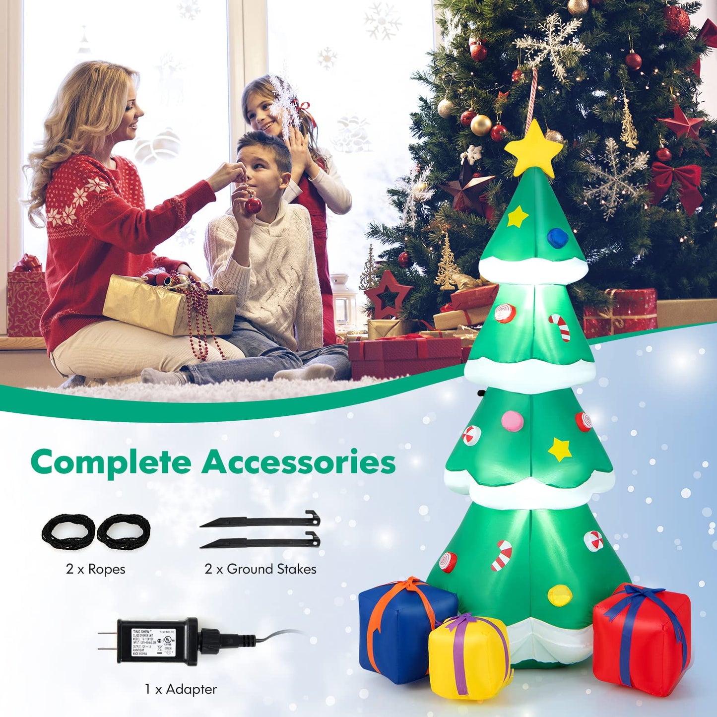 Tangkula 6 FT Inflatable Christmas Tree, Blow up Christmas Tree with 3 Gift Boxes, Self Inflating X-mas Tree with LED Lights