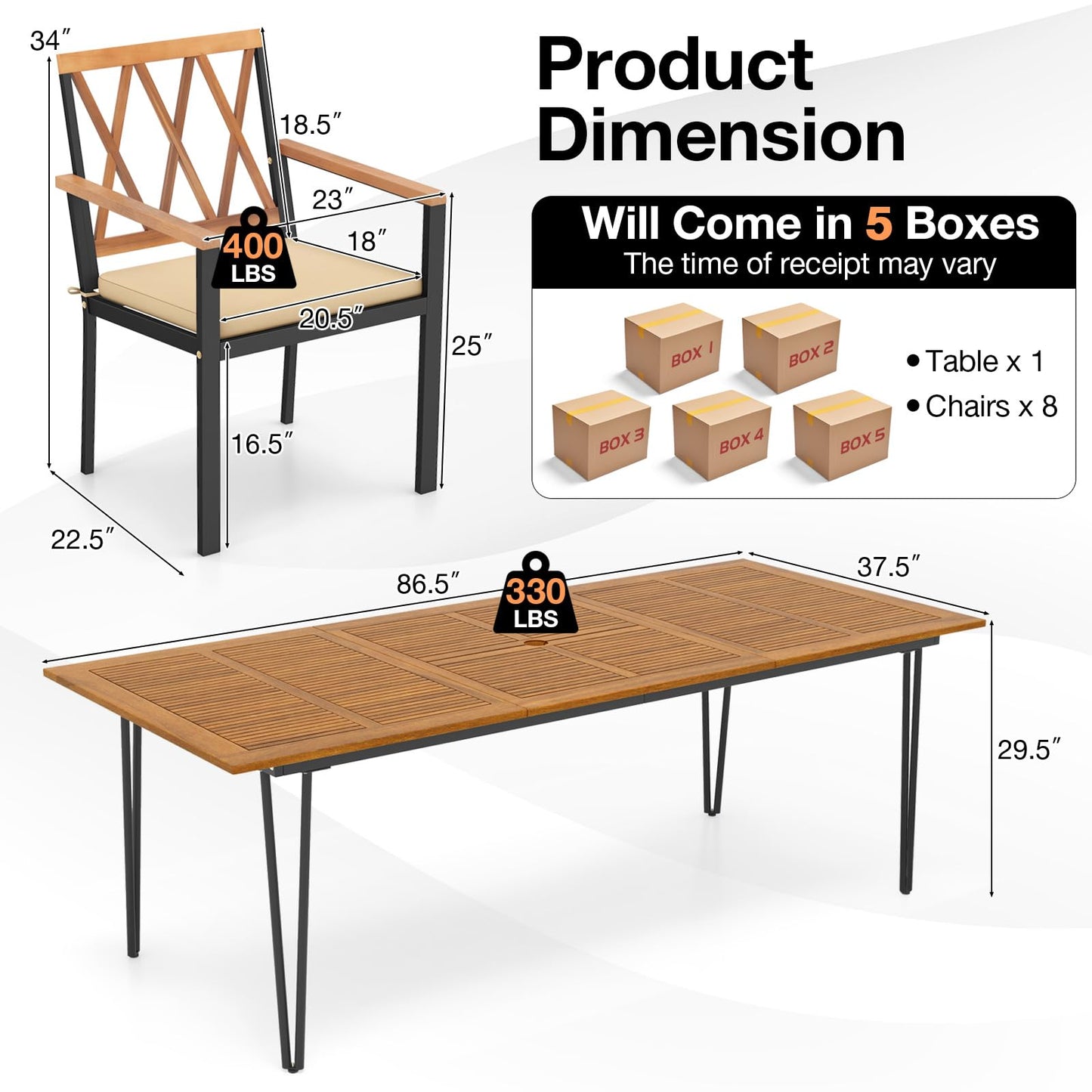 Tangkula 9 Pieces Patio Dining Set Outdoor Furniture Set