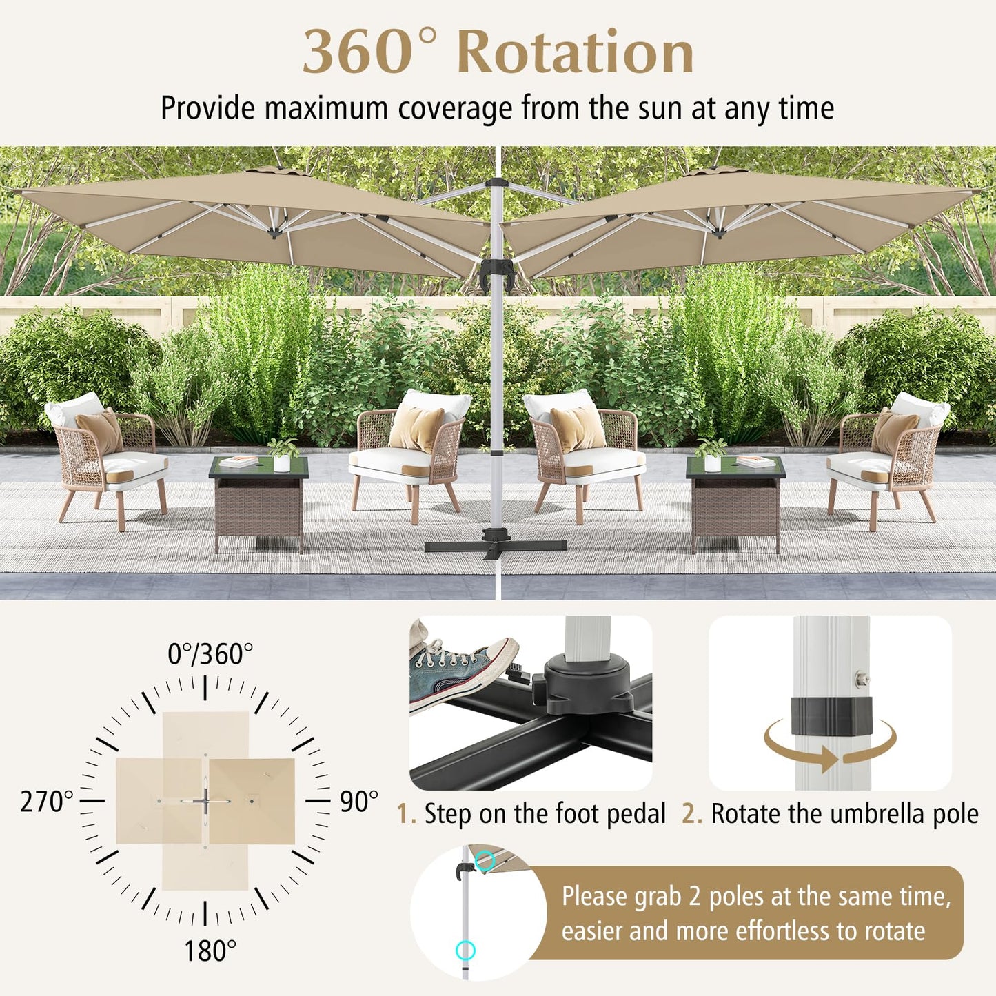 Tangkula 10 ft Square Patio Cantilever Umbrella