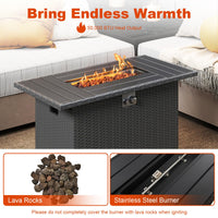 Tangkula 44.5 Inch Propane Fire Pit Table Rattan Gas 2-in-1 with Stainless Steel Burner