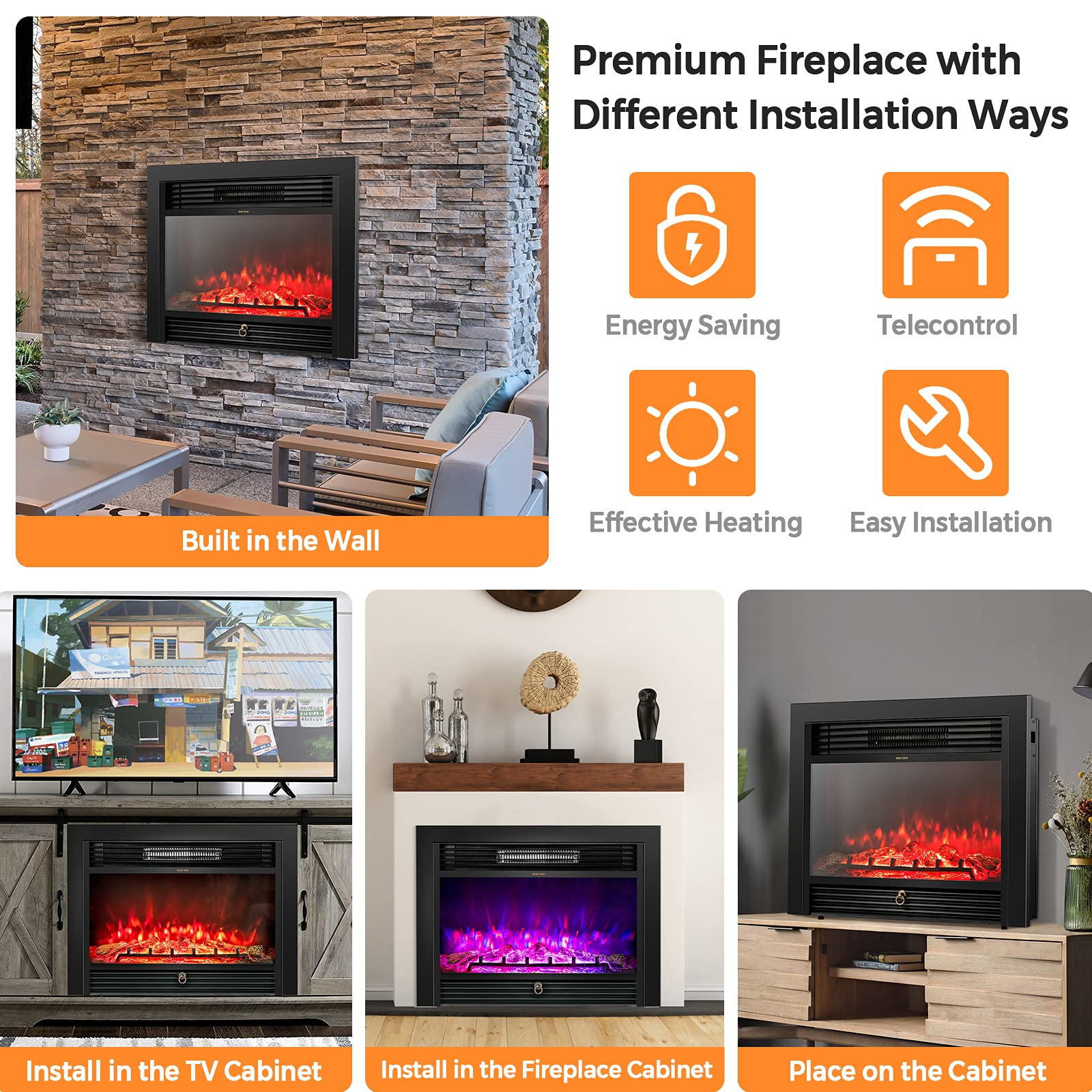 28.5 Inches Recessed Electric Fireplace Insert - Tangkula