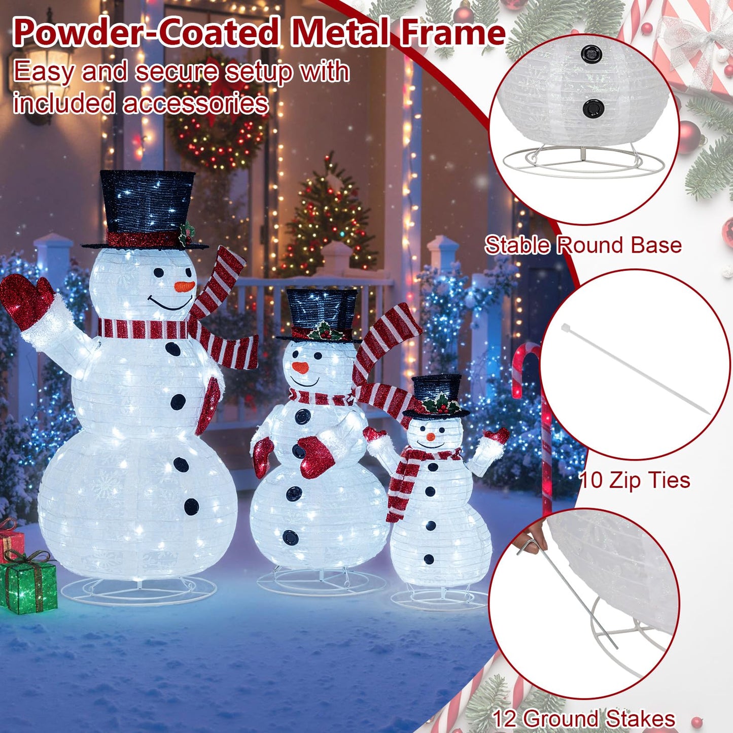 Tangkula 4.1 FT Pre-Lit Xmas 3D Snowman Set with 270 LED Lights