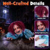 Tangkula 28" Halloween Animated Crawling Baby Doll with Glowing Eyes