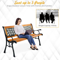 Tangkula Outdoor Garden Bench Park Bench, Patio Bench Chair with Cast Iron & Hardwood Structure