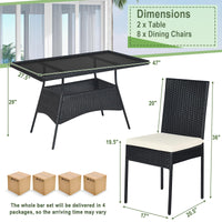 Tangkula 10 Pieces Wicker Patio Dining Set, Outdoor Rattan Table & Chairs Set with Padded Cushions