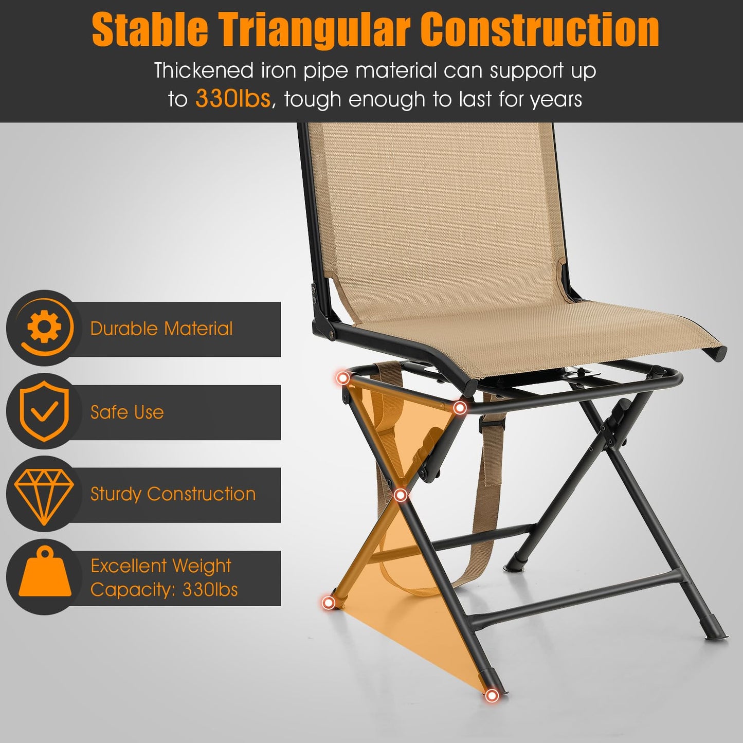 Tangkula 360-degree Swivel Blind Chair, Foldable Free Rotation Hunting Chair, Chair for Camping, Hunting, Fishing