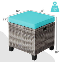 2 Pieces Patio Rattan Ottomans, Outdoor Wicker Footstool Footrest Seat with Soft Cushions and Steel Frame