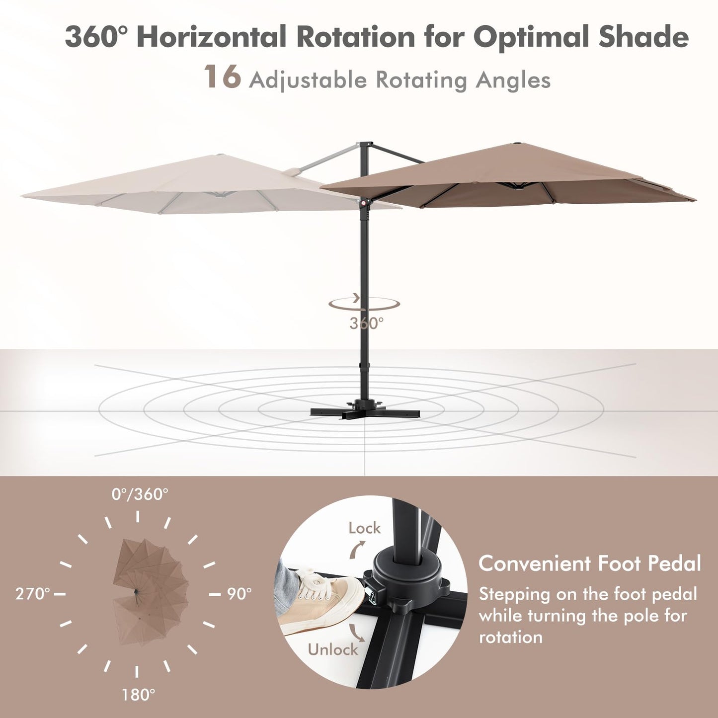 TANGKULA 9.5 FT Cantilever Patio Umbrella, Outdoor Square Offset Umbrella with 360-degree Rotation
