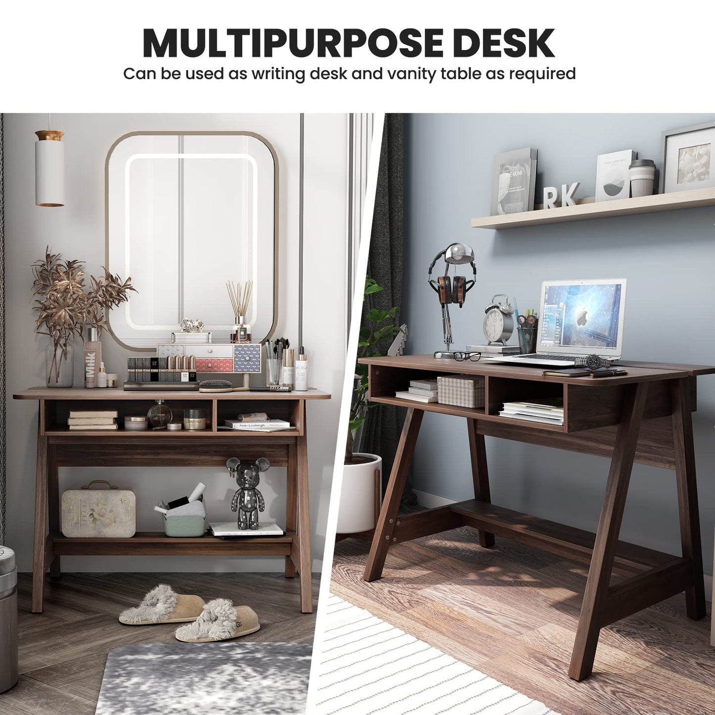 Tangkula Mid Century Writing Desk with Storage Cubes & Hidden Compartment