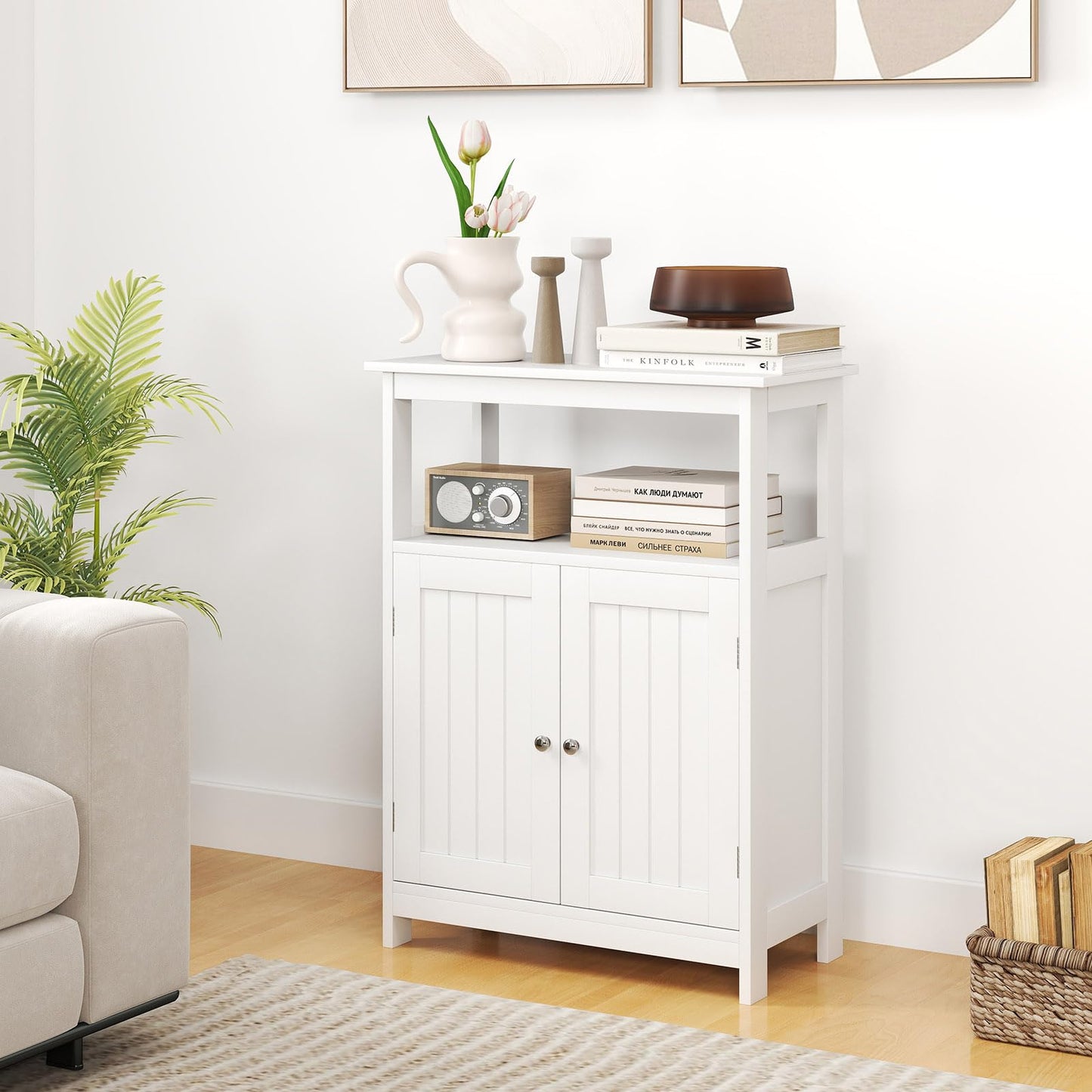 Tangkula Bathroom Storage Cabinet with 2 Doors & 1 Adjustable Shelf