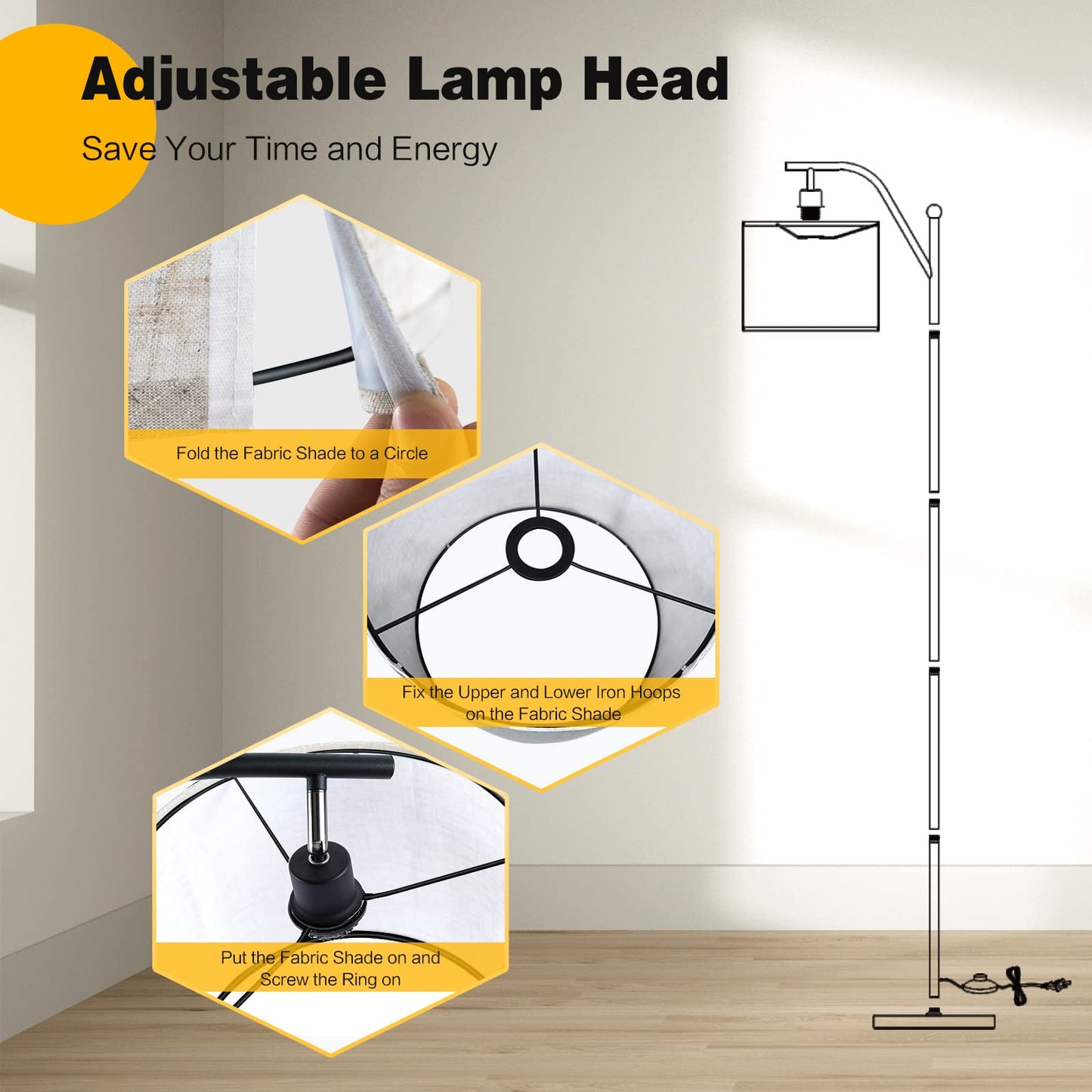 Tangkula Floor Lamp for Living Room with Arc Hanging Shade