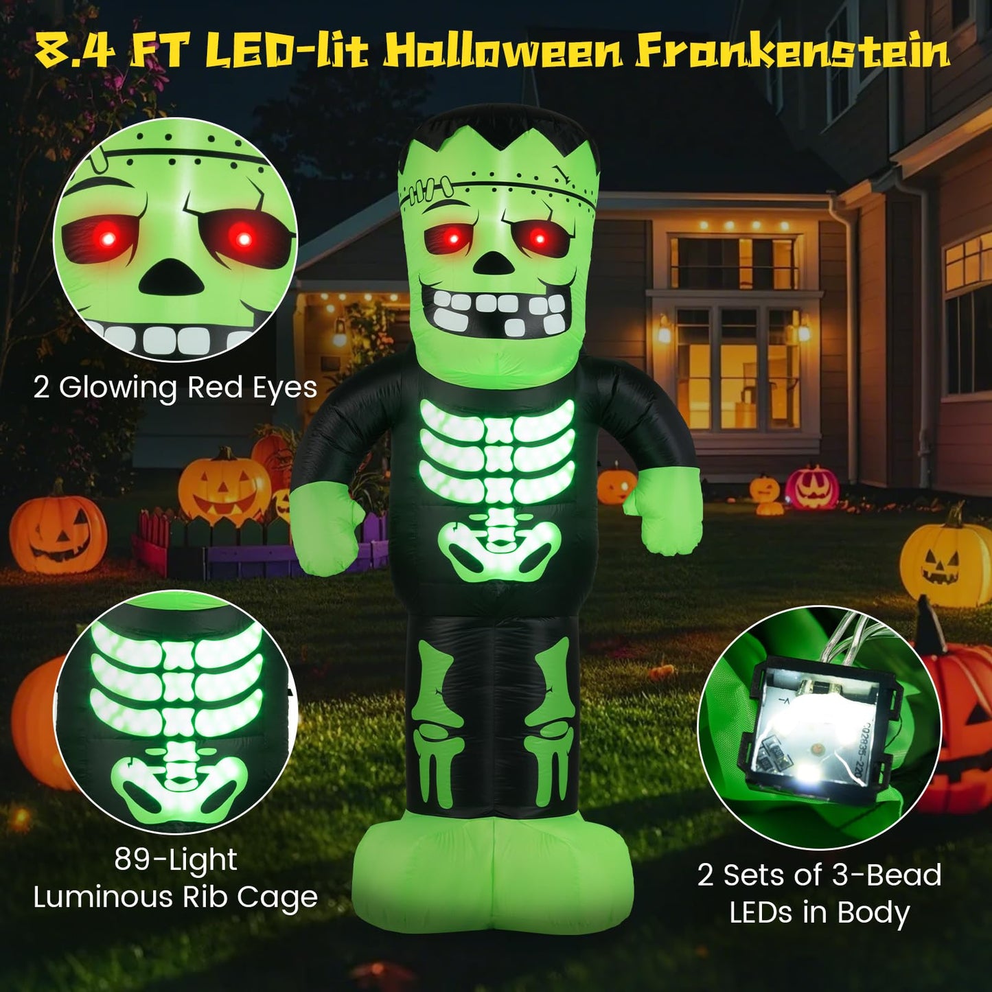 Décoration Gonflable d'Halloween Frankenstein de 2,5 m de Haut Tangkula