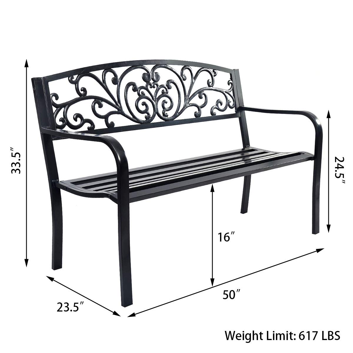 Outdoor Steel Garden Bench Park Bench, 50 Inch Patio Park Bench Chair with Heavy-Duty Steel Frame