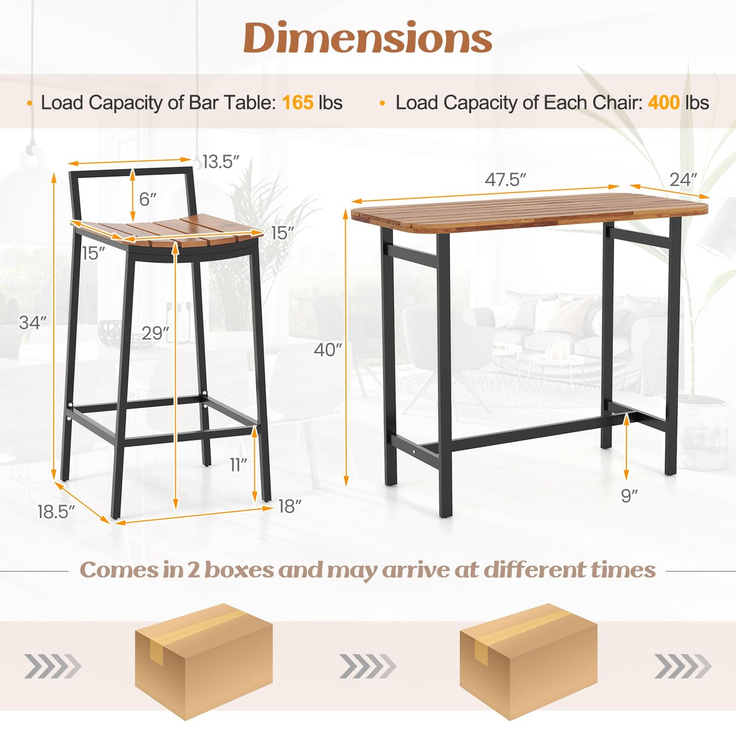 Tangkula 5 Piece Acacia Wood Bar Table Set
