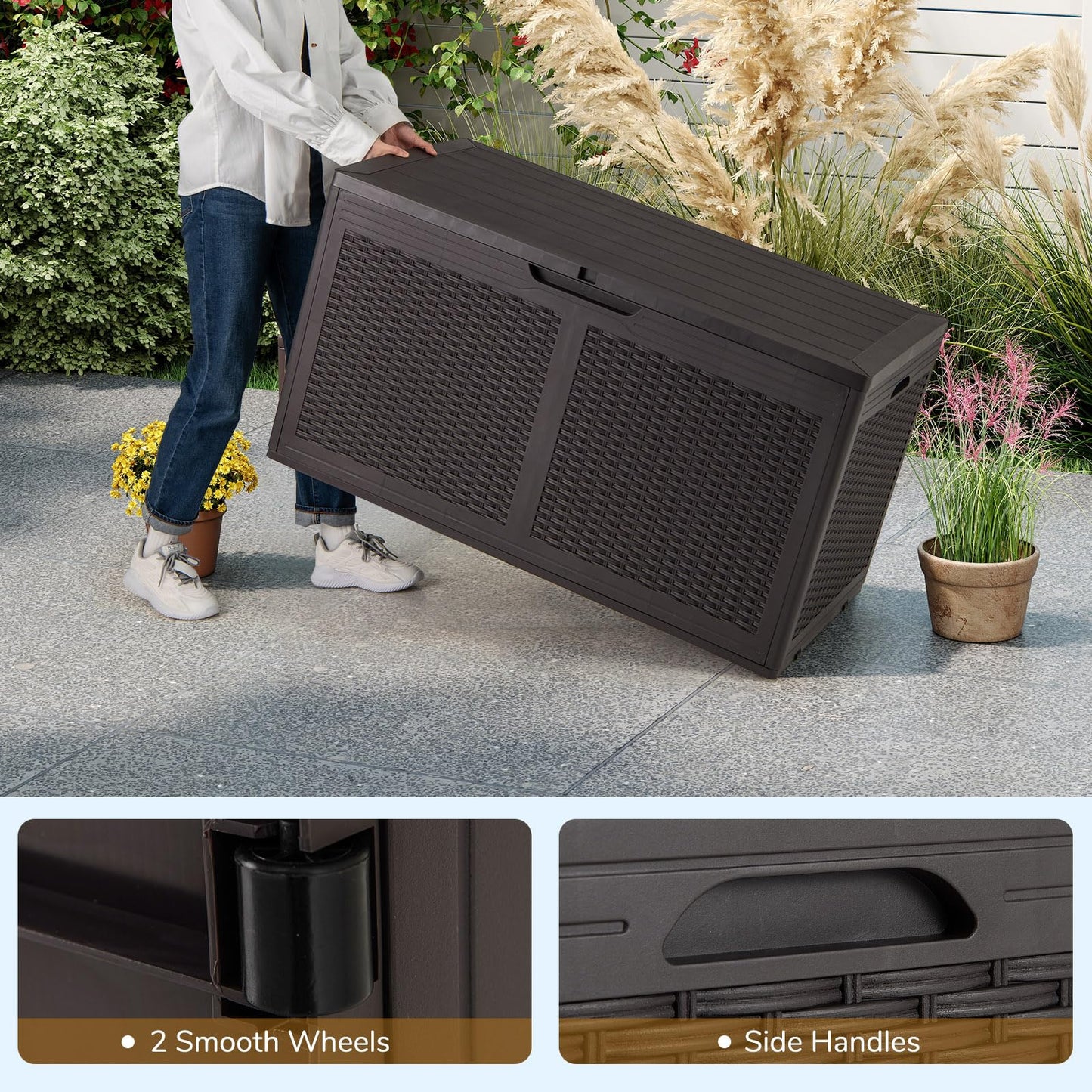Tangkula 100 Gallon Outdoor Storage Box with 2 Smooth Wheels