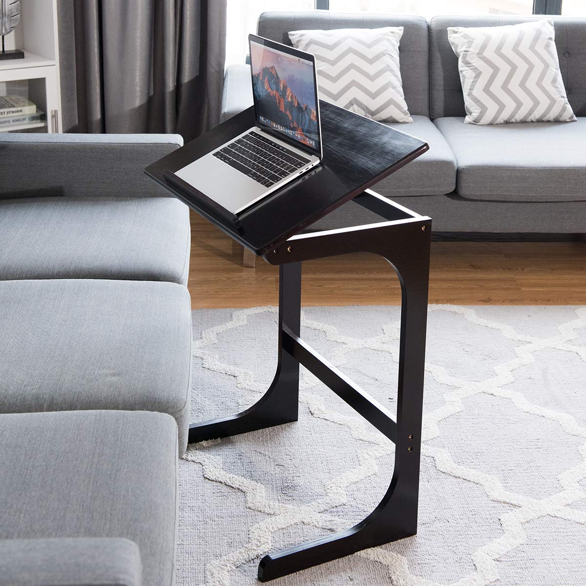 Bamboo TV Tray Sofa Side Table, 7 Angles Adjustable Couch Table