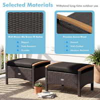 Tangkula 2 Piece Patio Rattan Ottomans, Outdoor Wicker Footstool