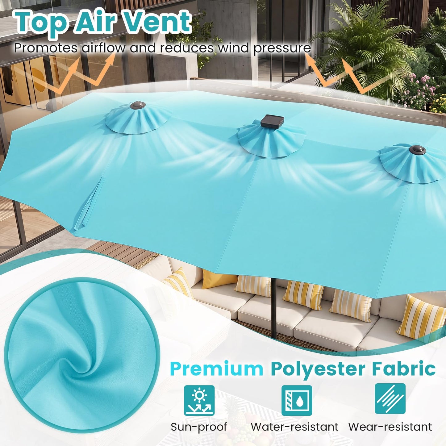 Tangkula 13 FT Solar Patio Umbrella with Base Included | Double-Sided