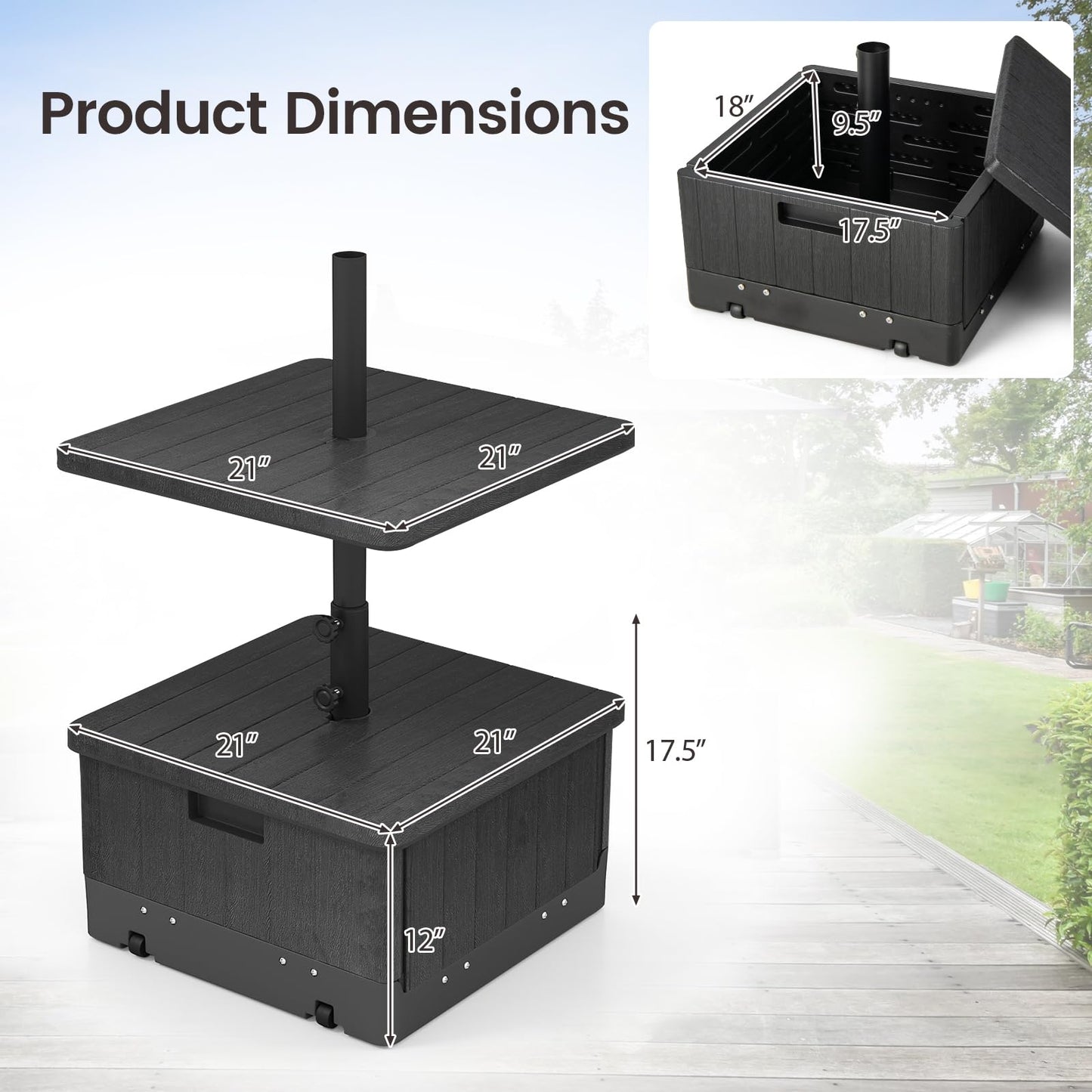 Tangkula 3-in-1 Patio Umbrella Base 175 LBS Moveable Umbrella Stand