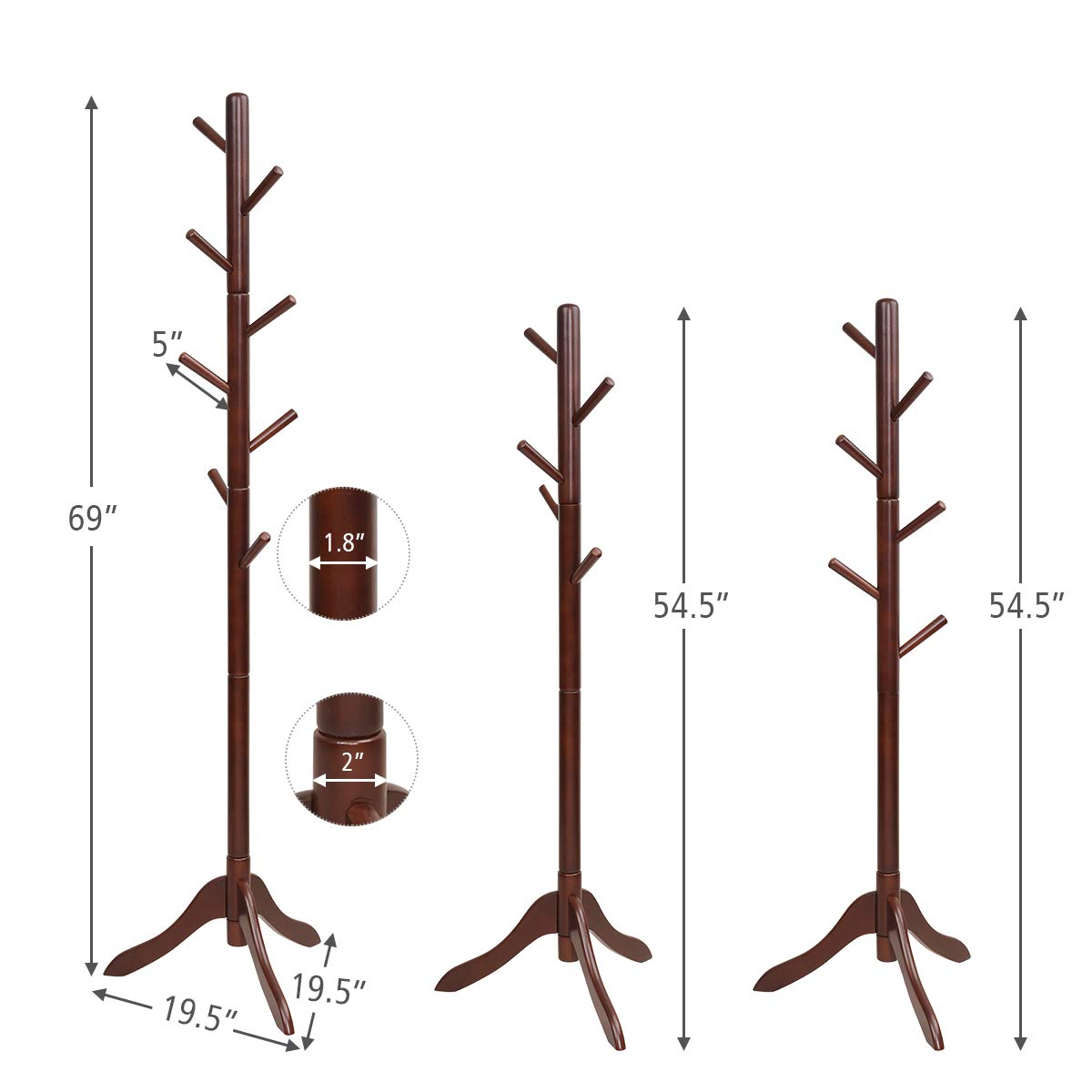 Tangkula Wooden Tree Coat Rack Freestanding, Entryway Coat Stand with 8 Hooks