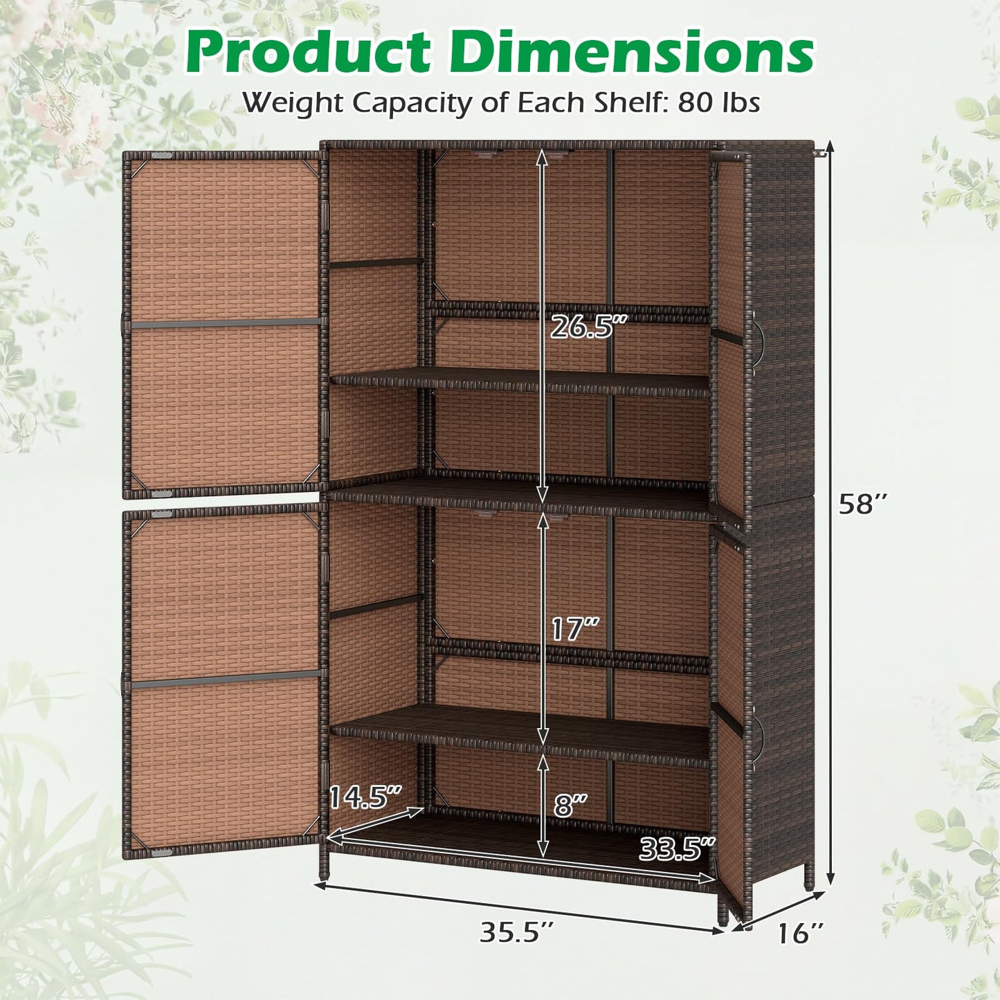 Tangkula Rattan Outdoor Storage Cabinet with 2 Adjustable Shelves