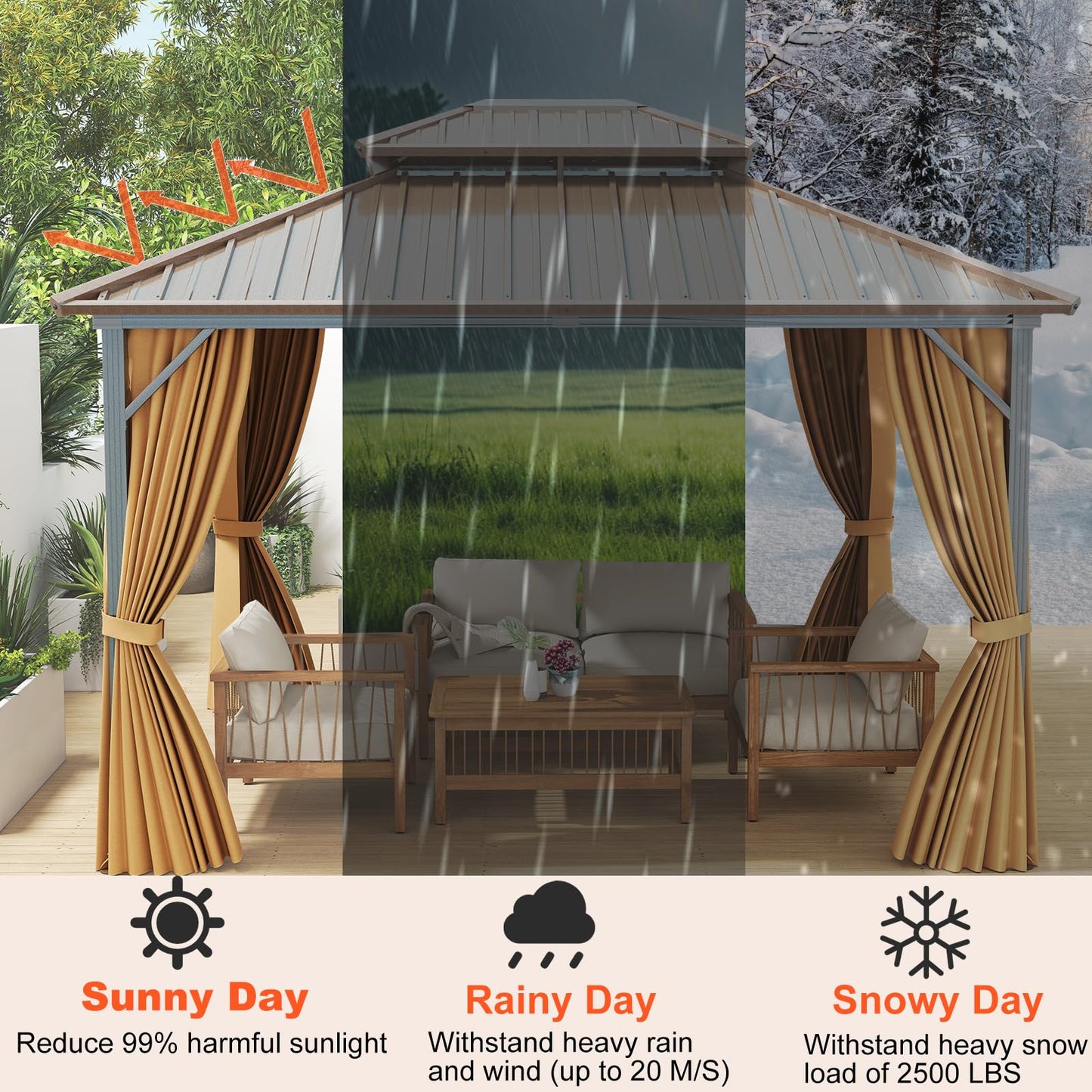 TANGKULA 12 X 10 FT Hardtop Gazebo w/Netting, Curtain