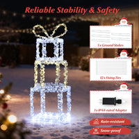 Tangkula Lot de 3 boîtes cadeaux lumineuses avec lumières LED blanc chaud et blanc froid