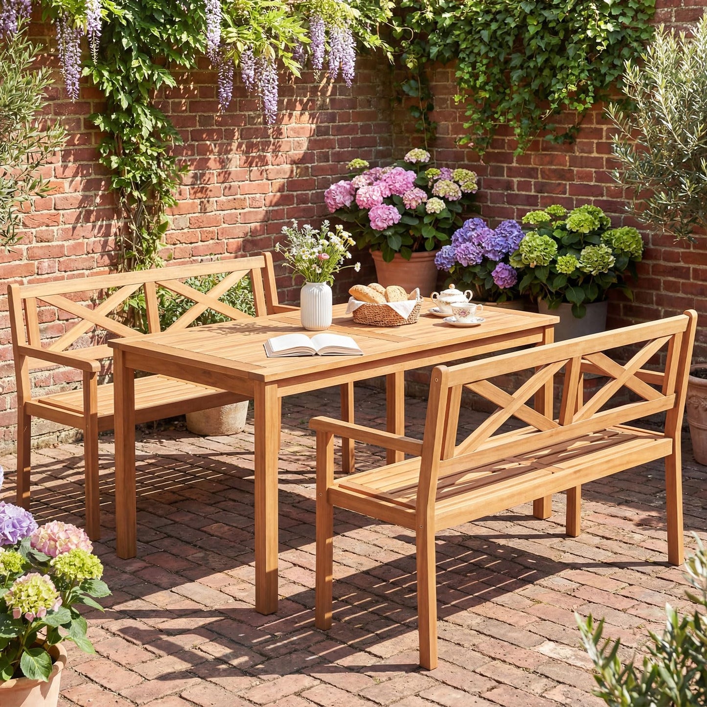 Tangkula Acacia Wood Outdoor Loveseat Bench