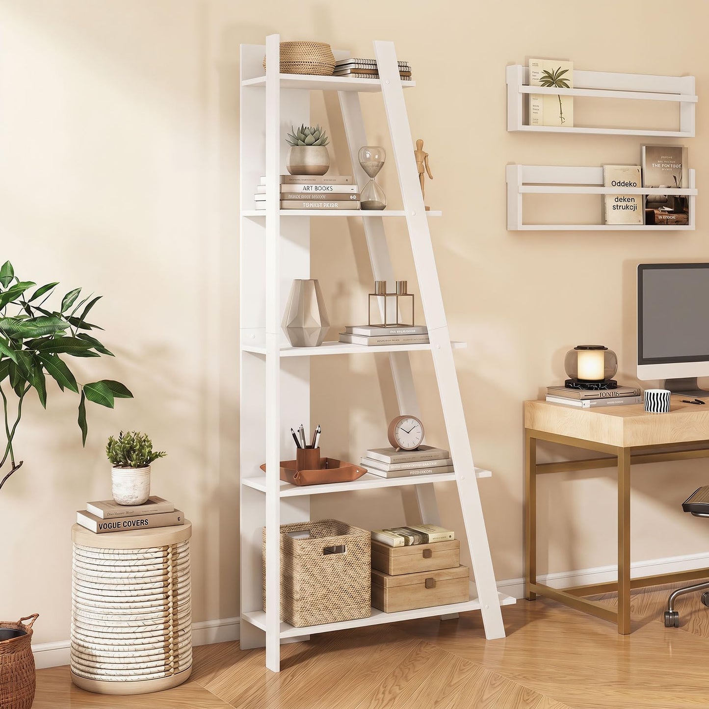 Tangkuka 4/5-Tier Ladder Bookshelf for Living Room