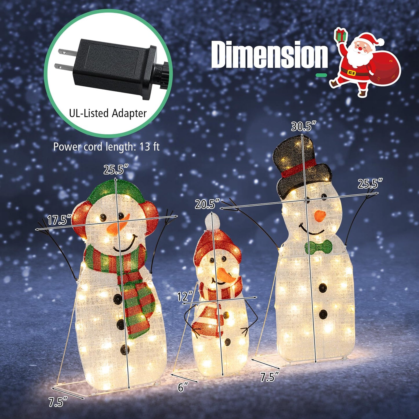 Tangkula 3 Piece Christmas Lighted Snowman Family Decoration
