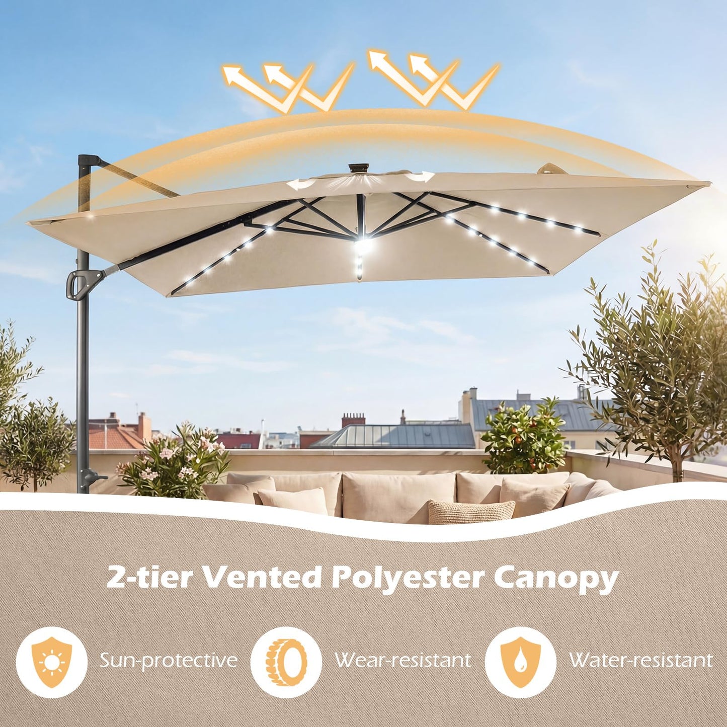 Tangkula 10 FT Solar Patio Umbrella with Base Included