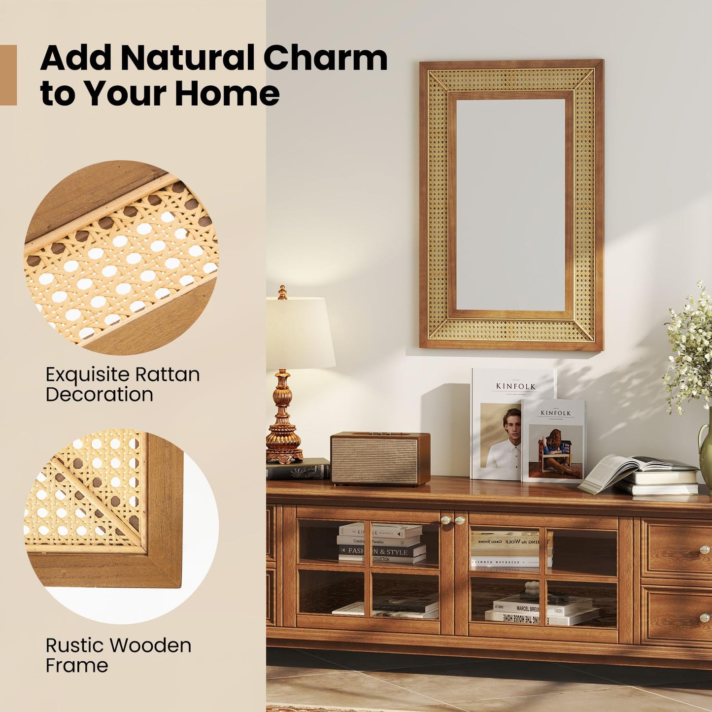 Miroir mural en rotin Tangkula (36"L x 24"l)
