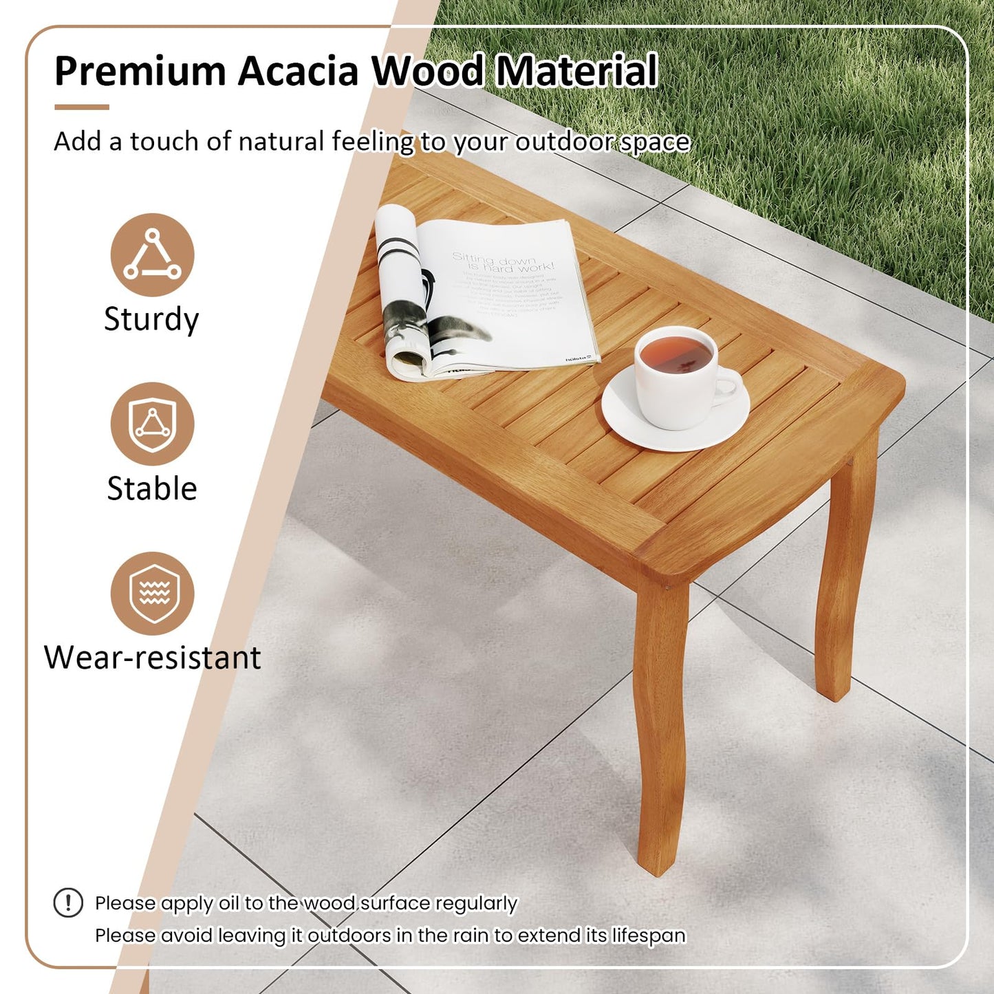 Tangkula Acacia Wood Outdoor Bench for Garden