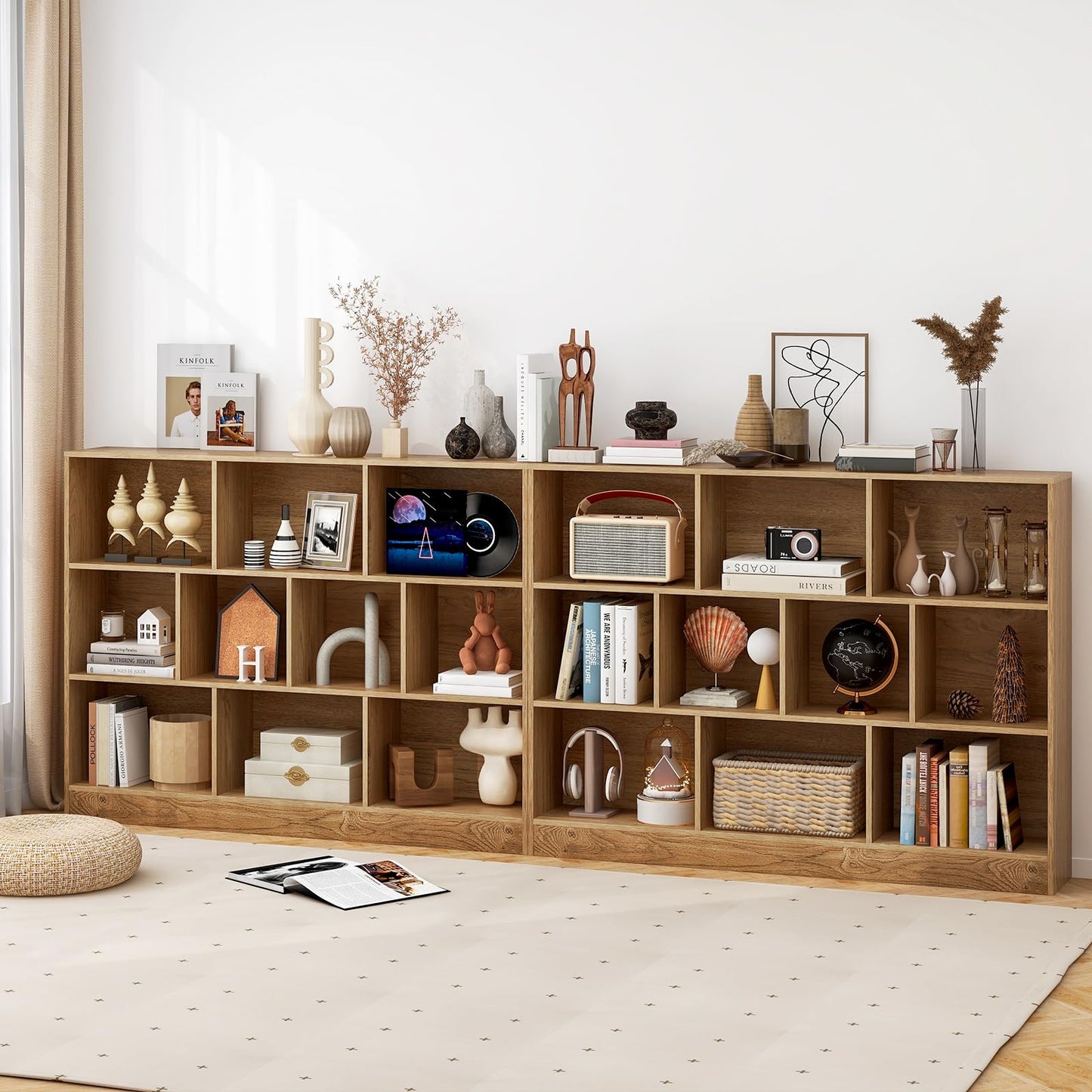 Tangkula 10-Cube Bookshelf, 55”L Floor Bookcase with 2 Anti-Tipping Kits
