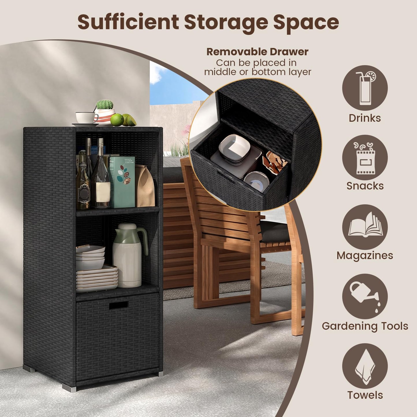 Tangkula Rattan Outdoor Storage Cabinet